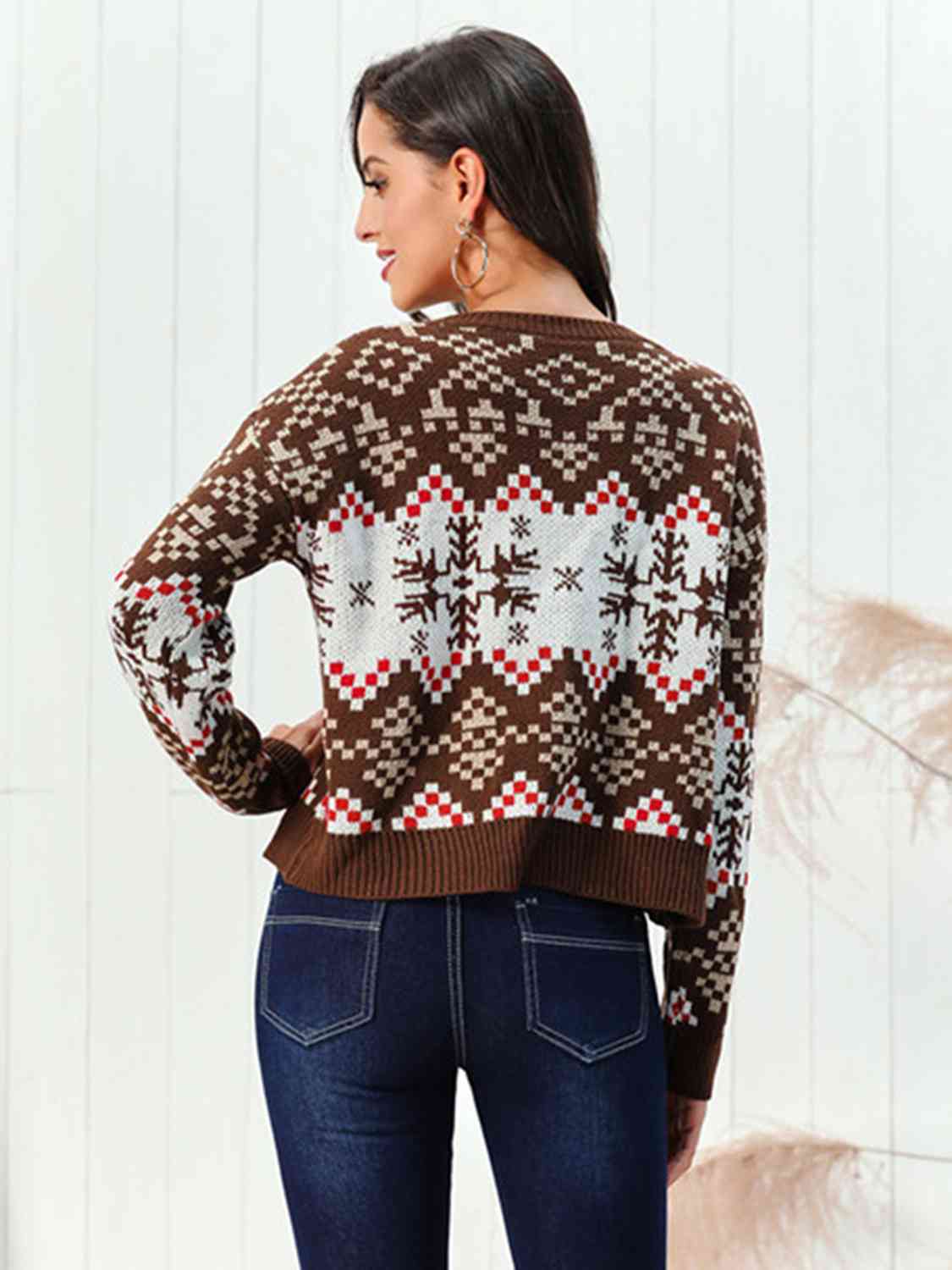 TEEK - Chestnut Snowflake Pattern Sweater SWEATER TEEK Trend   