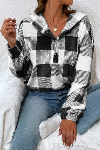 TEEK - Plaid Quarter Button Hoodie TOPS TEEK Trend   