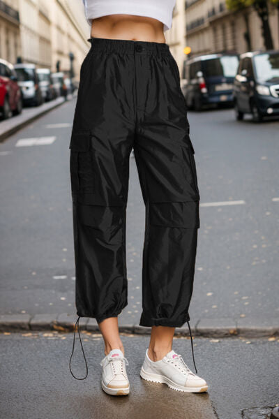 TEEK - Drawstring High Waist Cargo Pants PANTS TEEK Trend Black S 