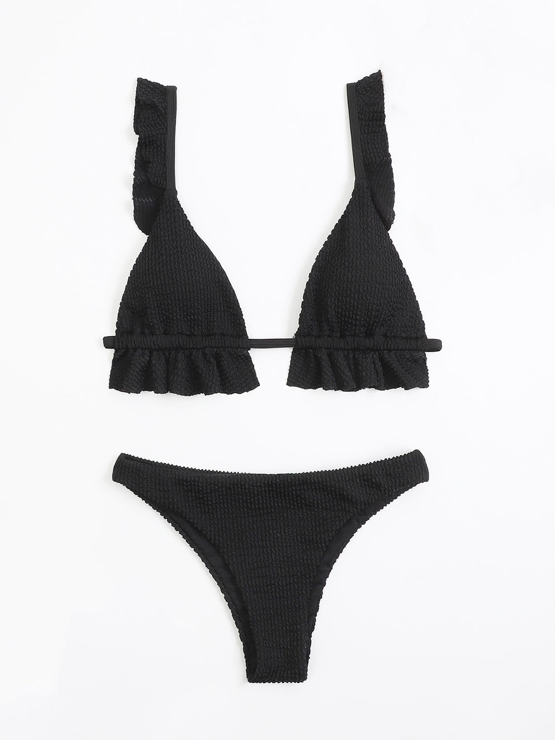 TEEK - Ruffled Textured Wide Strap Two-Piece Bikini Set SWIMWEAR TEEK Trend Black S 