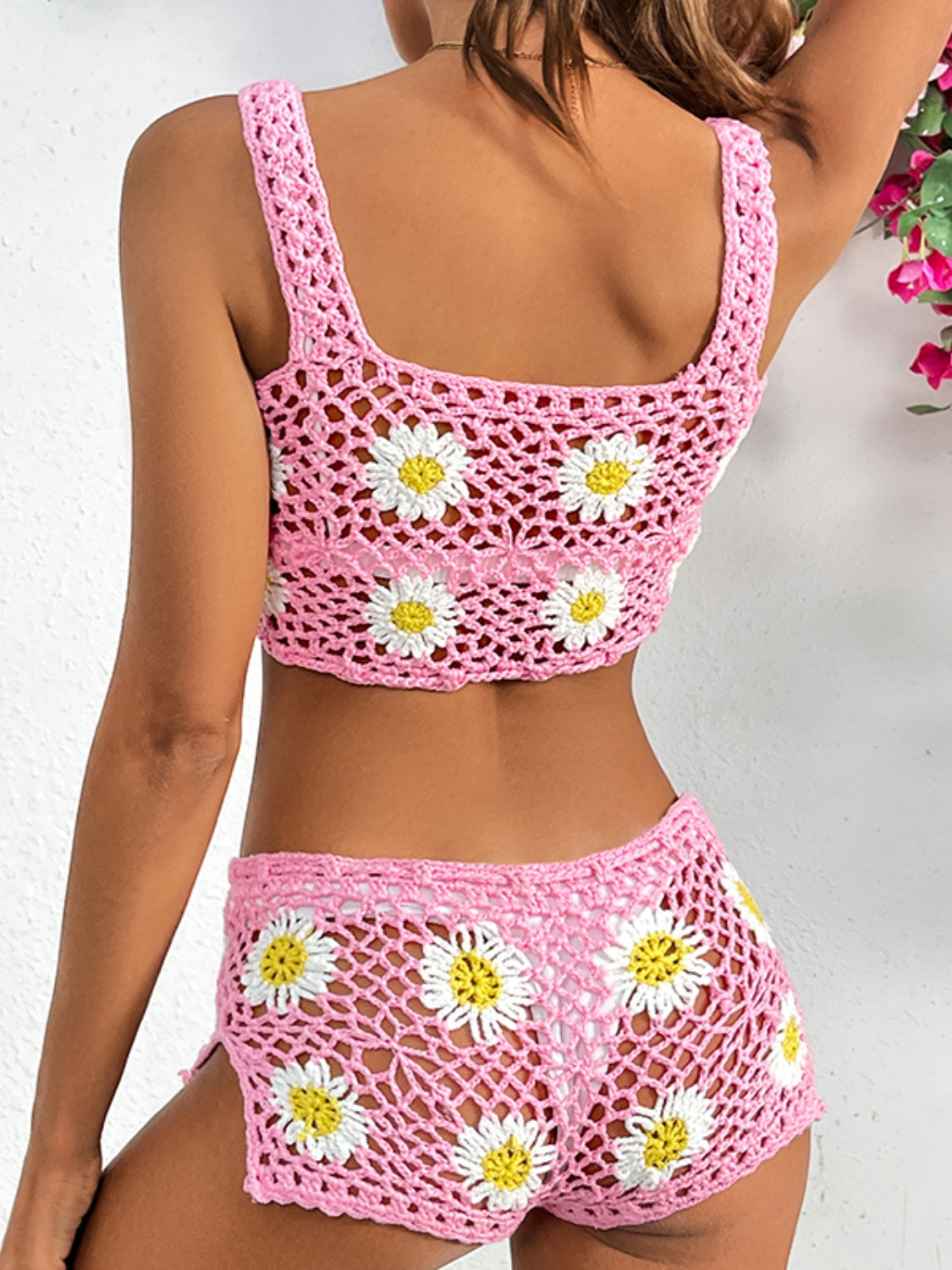 TEEK - Flower Crochet Wide Strap Two-Piece Cover Up SWIMWEAR TEEK Trend   