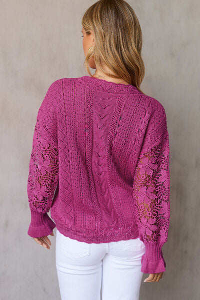 TEEK - Lace Lantern Sleeve Dropped Shoulder Sweater SWEATER TEEK Trend   