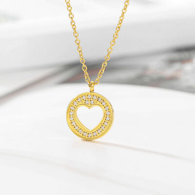 TEEK - Stainless Steel Rhinestone Heart Pendant Necklace JEWELRY TEEK Trend Gold  
