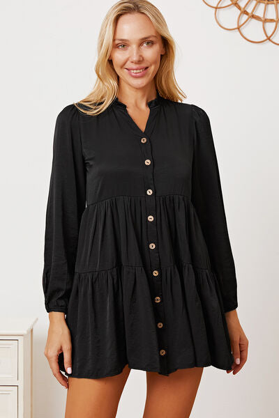 TEEK - Black Ruffled Long Sleeve Tiered Shirt DRESS TEEK Trend XS  