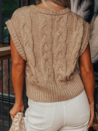 TEEK - Cable-Knit Drop Sleeveless Sweater TOPS TEEK Trend   