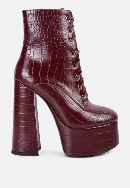 TEEK - Croc High Heel Platform Boots SHOES theteekdotcom Burgundy US-5 / UK-3 / EU-36 