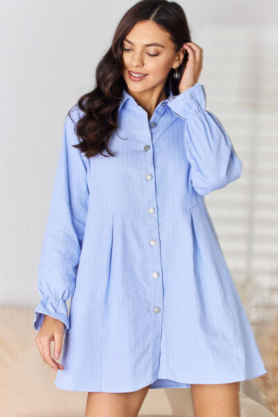TEEK - Button Up Collared Denim Dress DRESS TEEK Trend Misty  Blue S 