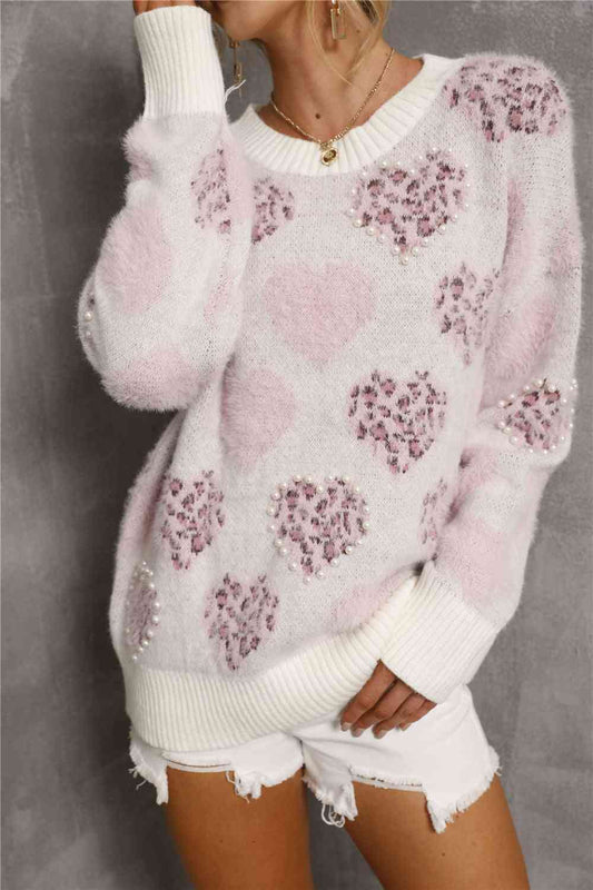 TEEK - Blush Pink Heart Long Sleeve Sweater SWEATER TEEK Trend S  