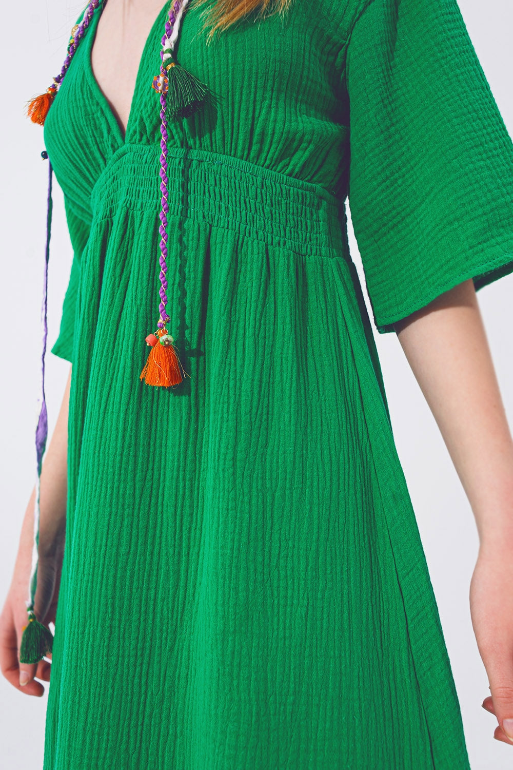 TEEK - Green Textured V-Neck Maxi Dress DRESS theteekdotcom Large  