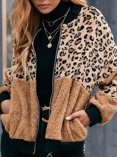 TEEK - Leopard Zip Up Plush Jacket JACKET TEEK Trend S  