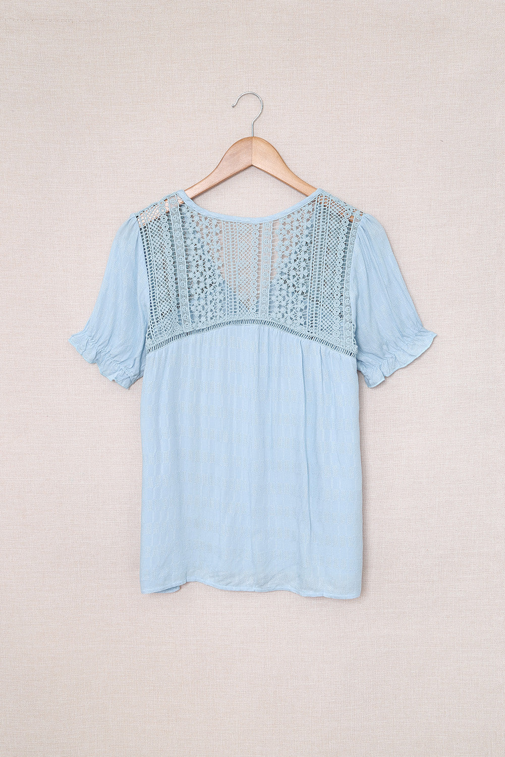 TEEK - Misty Blue Lace Button Up Short Sleeve Shirt TOPS TEEK Trend   