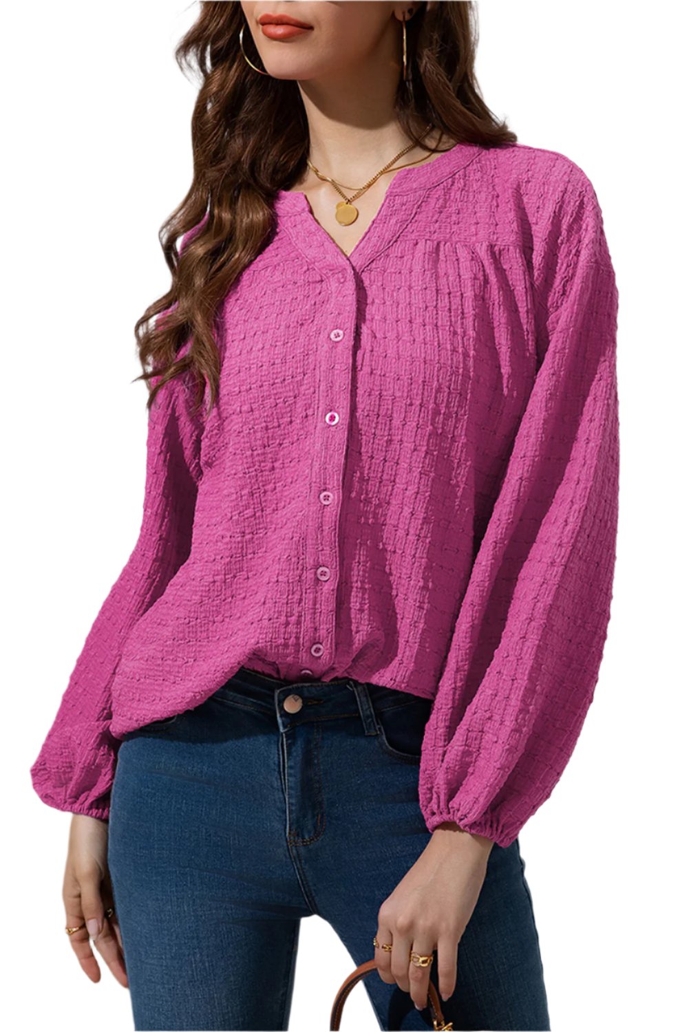 TEEK - Cerise Swiss Dot Balloon Sleeve Shirt TOPS TEEK Trend S  