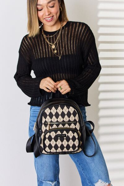 TEEK - Black DJ Argyle PU Leather Backpack BAG TEEK Trend   