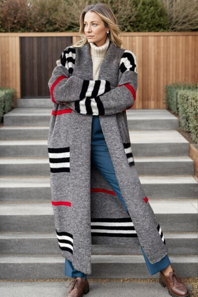 TEEK - Striped Long Sleeve Chauffeured Sweater Cardigan SWEATER TEEK Trend Charcoal S 