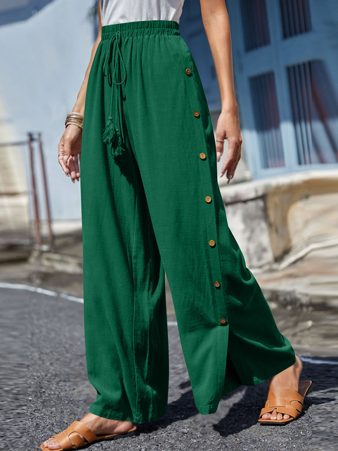 TEEK - Full Size Tassel Wide Leg Pants PANTS TEEK Trend Green S 