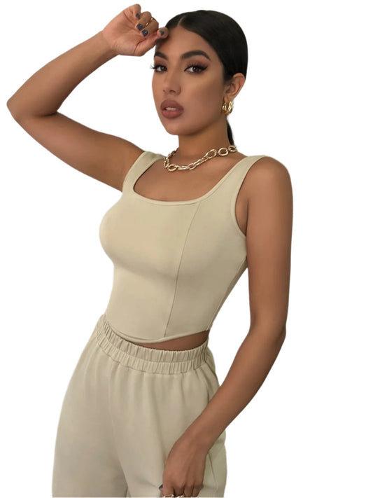 TEEK - Cream Square Neck Cropped Tank TOPS TEEK Trend XS  