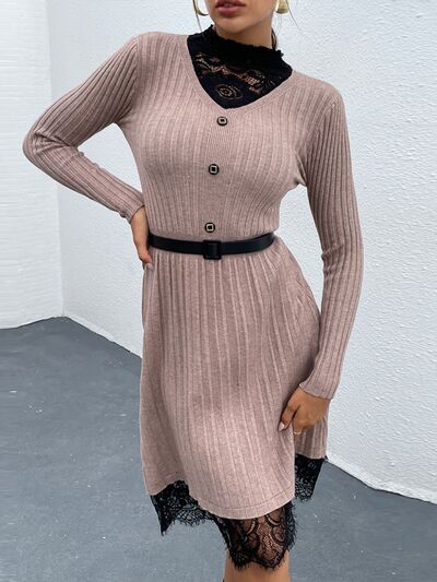 TEEK - Lace Detail Dusty Storm Sweater Dress DRESS TEEK Trend S  