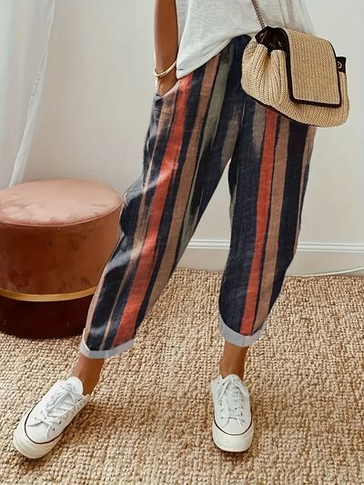 TEEK - Striped Pocketed Elastic Waist Pants PANTS TEEK Trend S  