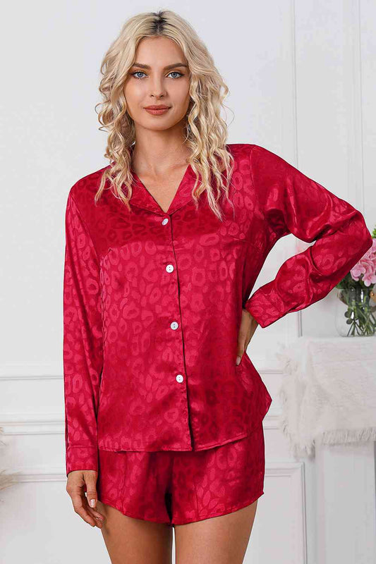 TEEK - Red Long Sleeve Shirt and Shorts Lounge Set SET TEEK Trend S  