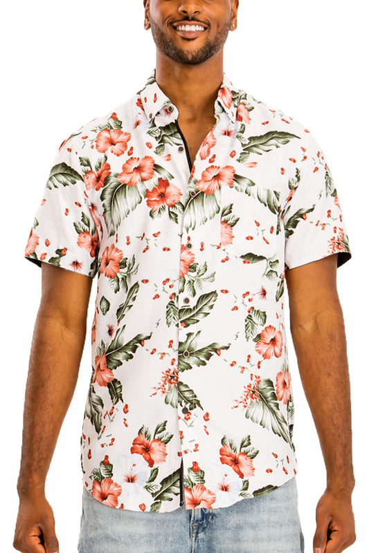 TEEK - DP Hawaiian Short Sleeve Shirt | White Pink Green TOPS theteekdotcom   