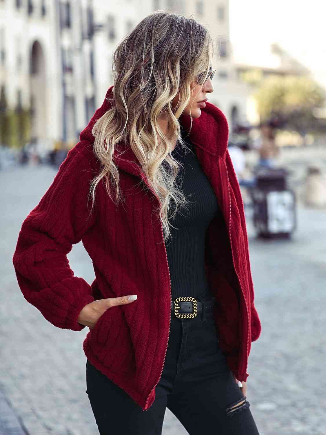 TEEK - Wine Red Zip-Up Hooded Jacket JACKET TEEK Trend   