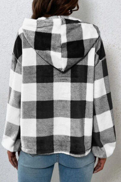 TEEK - Plaid Quarter Button Hoodie TOPS TEEK Trend   