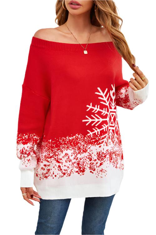 TEEK - Red Off-Shoulder Long Sleeve Snow Sweater SWEATER TEEK Trend S  