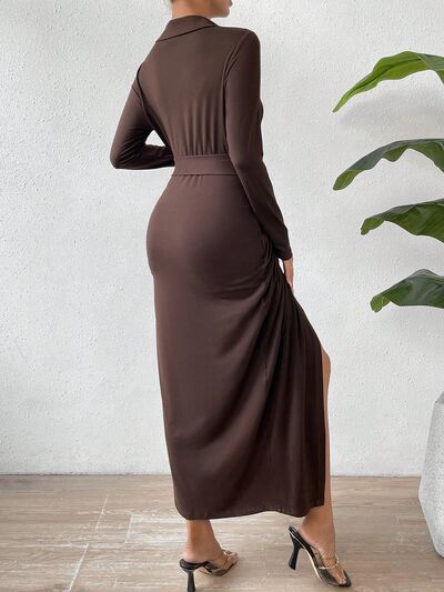 TEEK - Chocolate Tied Slit Wrap Dress DRESS TEEK Trend   