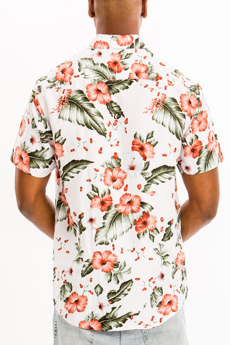 TEEK - DP Hawaiian Short Sleeve Shirt | White Pink Green TOPS TEEK M   