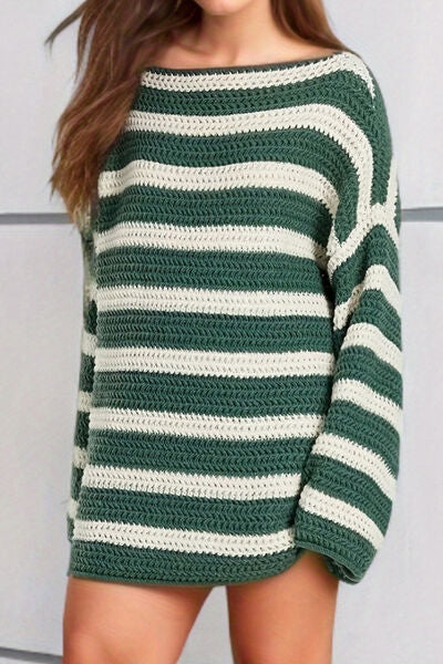 TEEK - Striped Dropped Shoulder Sweater SWEATER TEEK Trend Mid Green One Size 