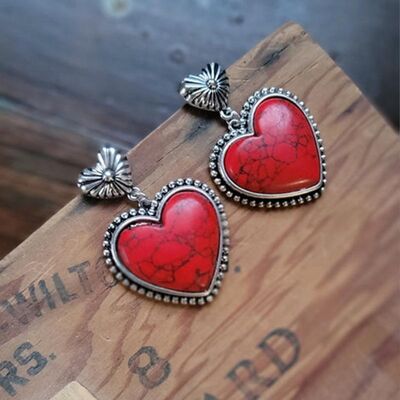 TEEK - Framed Heart Dangle Earrings JEWELRY TEEK Trend Deep Red  