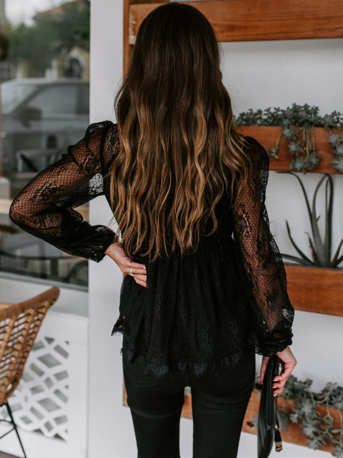 TEEK - Lace Plunge Long Sleeve Blouse TOPS TEEK Trend   