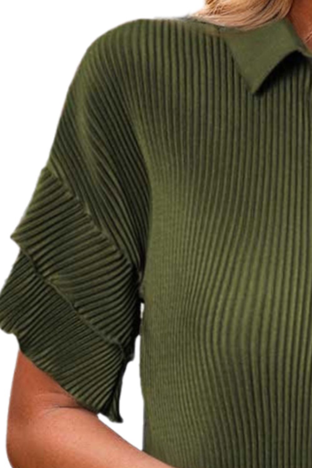 TEEK - Army Green Ruffled Button Up Short Sleeve Dress DRESS TEEK Trend   