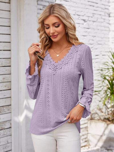 TEEK - Applique V-Neck T-Shirt TOPS TEEK Trend Lavender S 