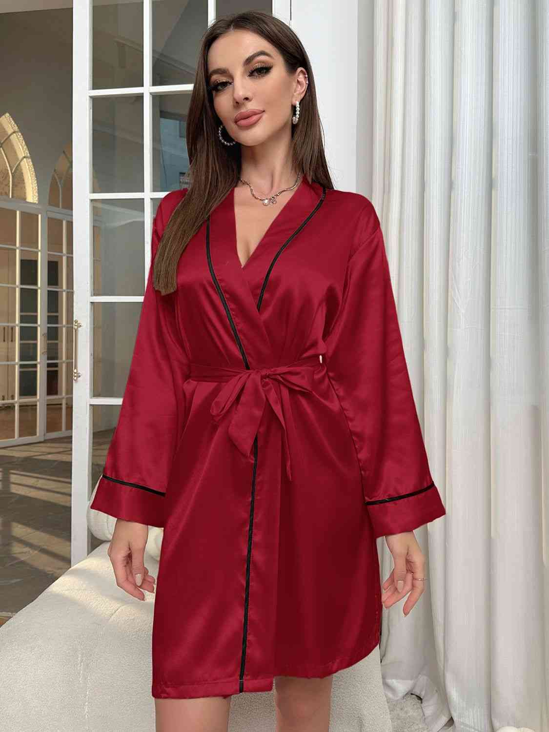 TEEK - Tie Waist Womens Robe ROBE TEEK Trend Deep Red S 