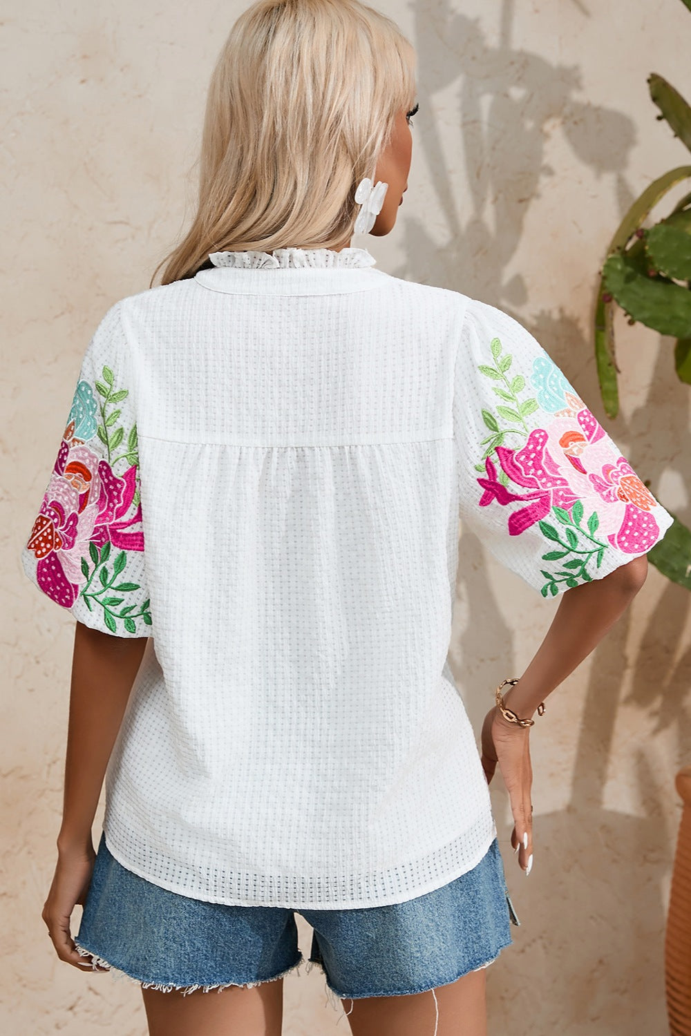 TEEK - White Embroidered Half Sleeve Blouse TOPS TEEK Trend   