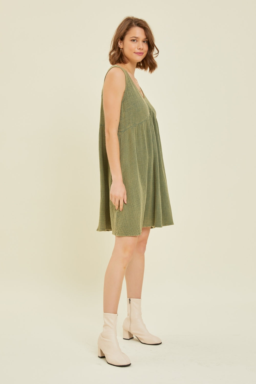 TEEK - Green Texture V-Neck Sleeveless Flare Dress DRESS TEEK Trend   