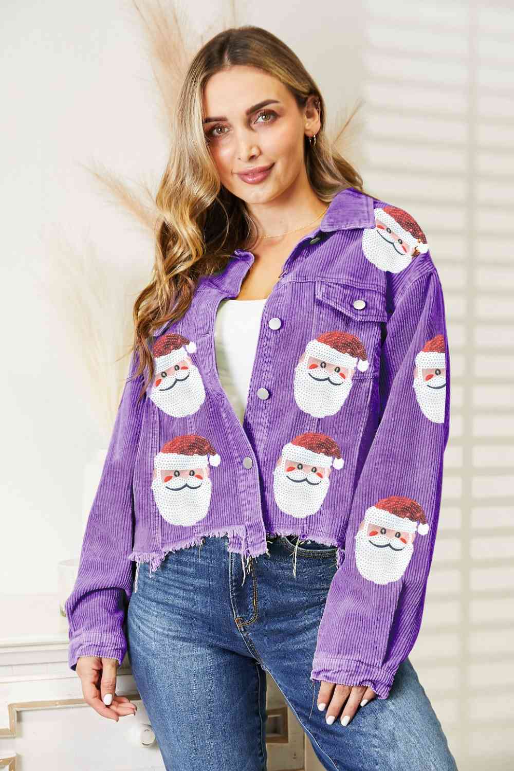 TEEK - Santa Sequin Raw Hem Jacket JACKET TEEK Trend Dusty Purple S 