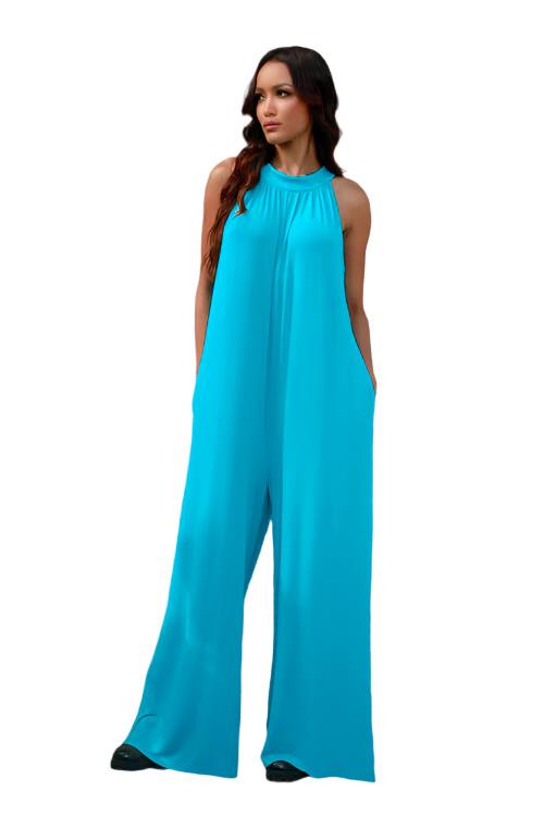 TEEK - Tie Back Cutout Sleeveless Jumpsuit JUMPSUIT TEEK Trend Aqua S 