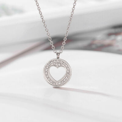TEEK - Stainless Steel Rhinestone Heart Pendant Necklace JEWELRY TEEK Trend Silver  