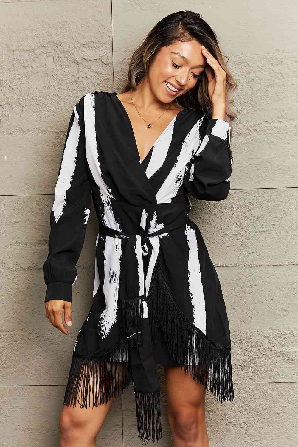 TEEK - Black and White Fringe Detail Dress DRESS TEEK Trend   