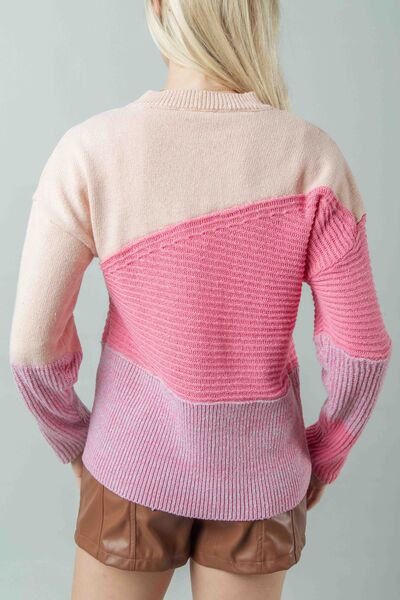 TEEK - Pink VJ Color Block Sweater SWEATER TEEK Trend   