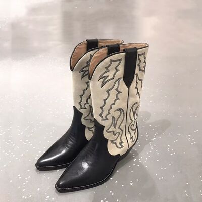 TEEK - Embroidered Stitch Block Heel Cowboy Boots SHOES TEEK Trend   