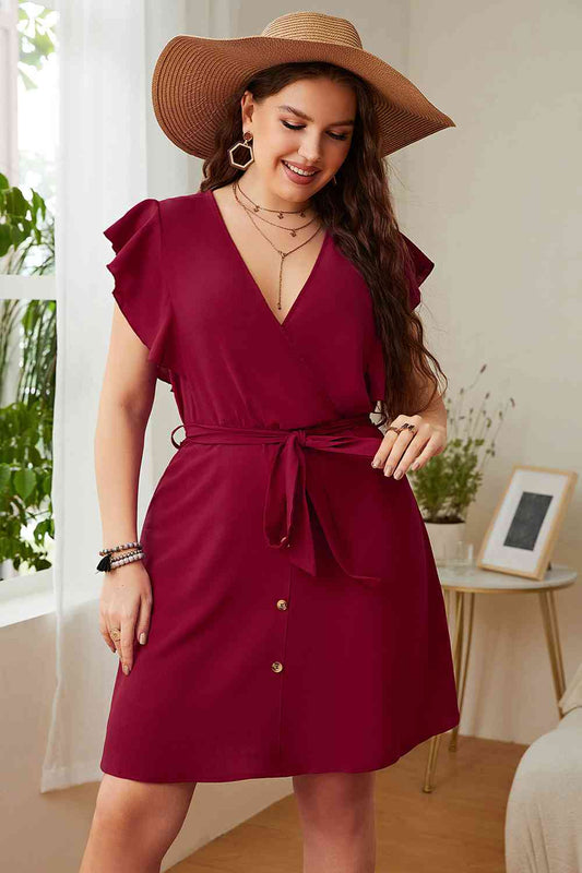 TEEK - Deep Red Plus Size Tie Waist Dress DRESS TEEK Trend 1XL  