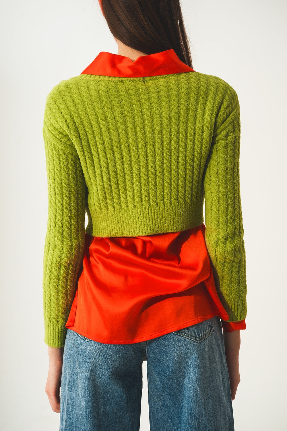 TEEK - Lime Green Round Neck Cable Knit Crop Sweater SWEATER TEEK M   