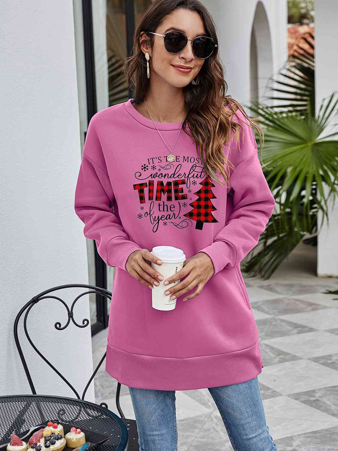 TEEK - Christmas Tree Time Drop Shoulder Sweatshirt TOPS TEEK Trend   