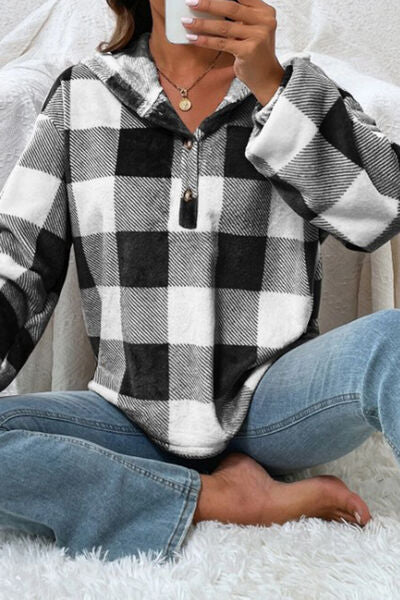 TEEK - Plaid Quarter Button Hoodie TOPS TEEK Trend   