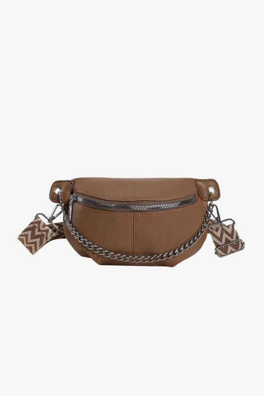 TEEK - Chain Zipper PU Leather Sling Bag BAG TEEK Trend Khaki  