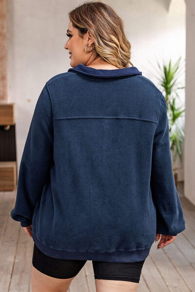 TEEK - Plus Size Quarter Snap Long Sleeve Sweatshirt TOPS TEEK Trend   