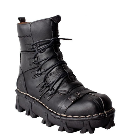 TEEK - Brown/Black Desert Buckle Tie Motorcycle Boots SHOES theteekdotcom   